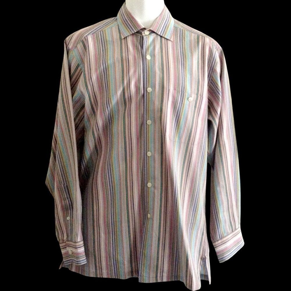 Ike Behar New York Men's Shirt Medium Multi-Color Striped Date Night